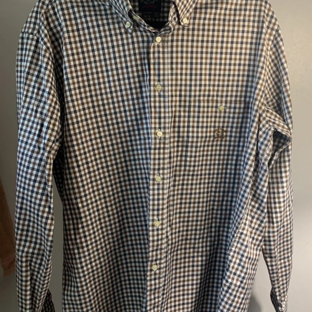 Paul & Shark Yachting Shirt Men's 6 White Brown Plaid Long Sleeve